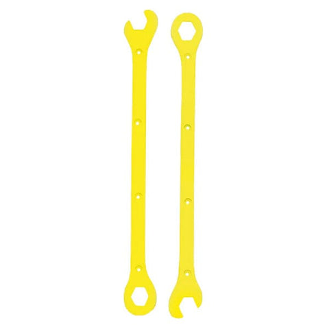 Buy Deez Nutz Spannerz Rails in Yellow, Shaped like a spanner to fix to the bottom of your deck. 14" Long with Fixings. Poured in the U.K. by Emo Skates. Sticker included. Shop the best range of skateboarding parts at Tuesdays Skateshop. Buy now pay later & outstanding feedback on trustpilot.