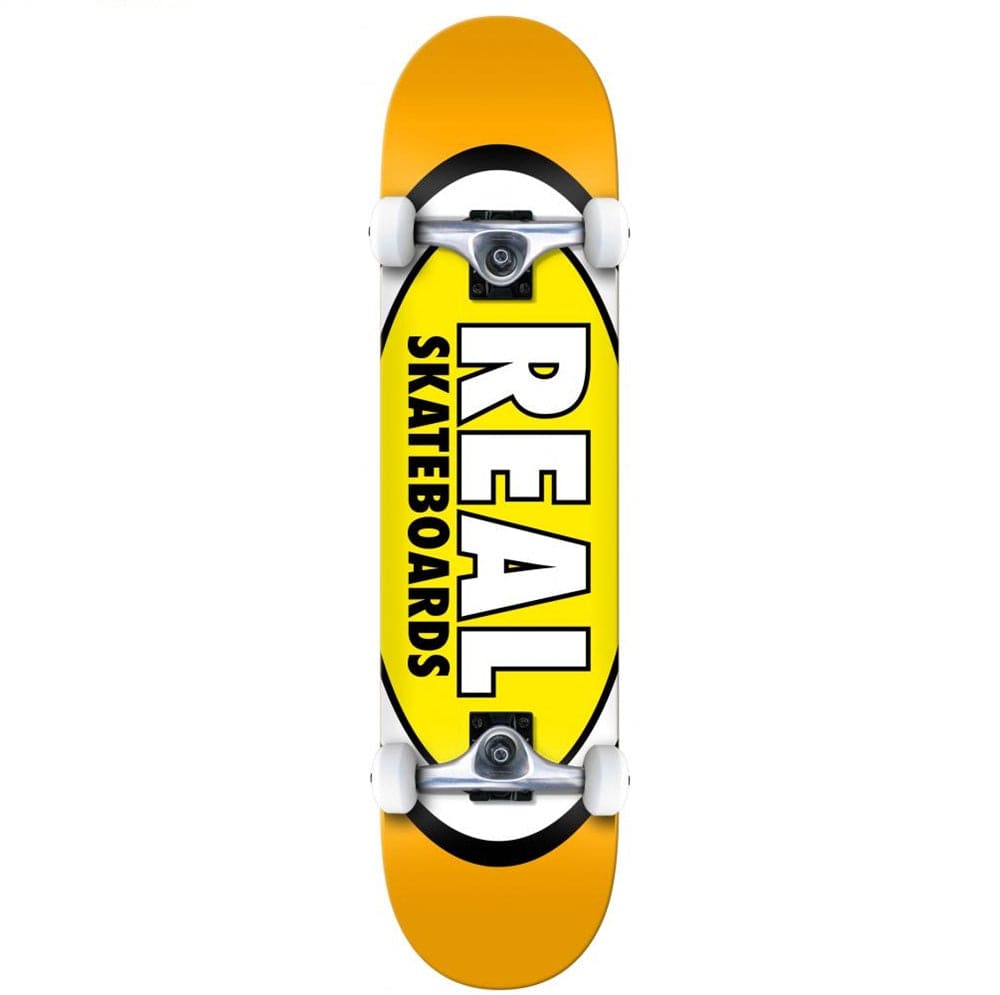 Buy Real Classic Oval Yellow Complete Skateboard 7.5". 7 Ply hard rock Maple construct. 5.0 Polished Raw trucks with PU cushioning riser pads. 52 MM X 32 MM 90A Wheels with Abec 5 bearings as standard. Ideal for a first time Full set up. 30.5" in length. Ideal for a beginner | First Timer | Complete Full Set Up. Buy now pay later with Klarna and ClearPay payment plans. Tuesdays Skateshop.