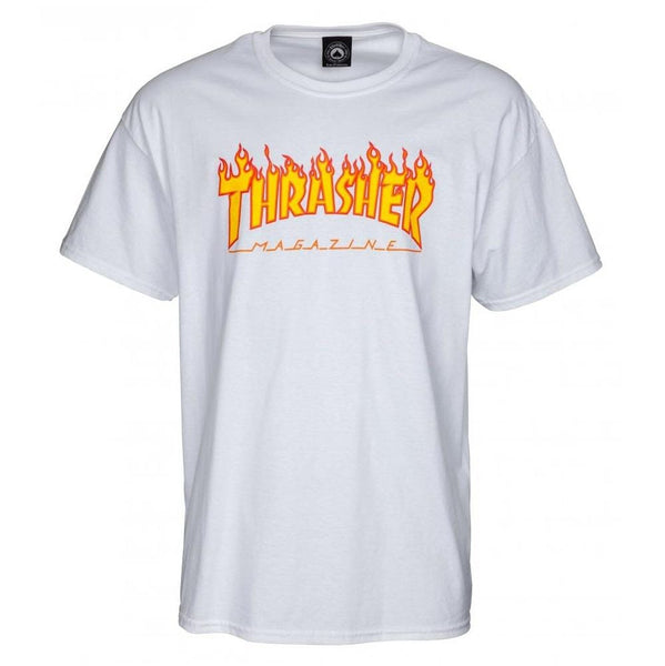 Buy Thrasher Magazine Flame Logo T-Shirt White | Tuesdays Skateboard ...